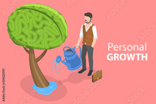 3D Isometric Flat Vector Conceptual Illustration of Self Growth and Personal Development.