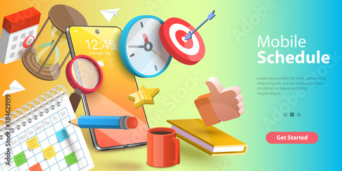 3D Vector Conceptual Illustration of Mobile Scheduling App, Online Time Management Service.