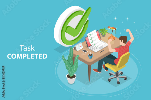 3D Isometric Flat Vector Conceptual Illustration of Well Done Job, Successfuly Completed task. photo