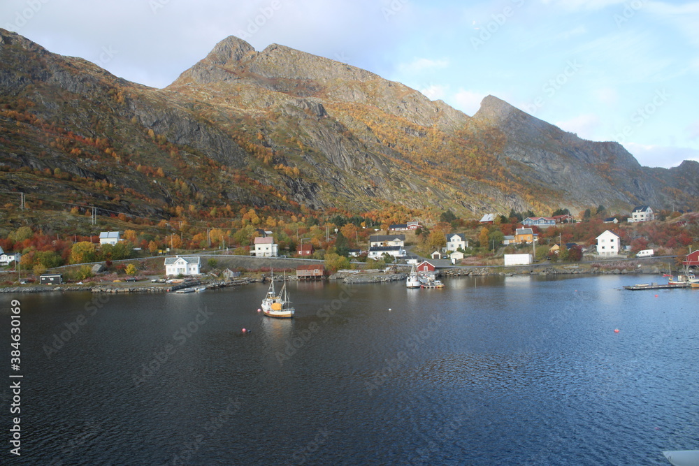 The beautiful village of Å on Lofoten islands in Norway on a beautiful and clear day in autumns