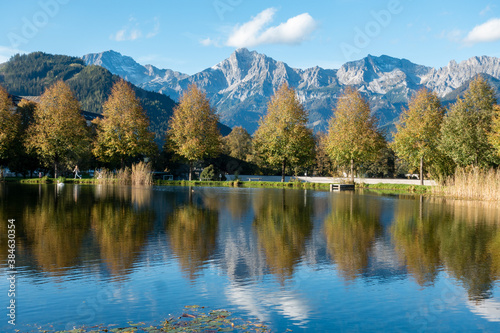 ADMONT MONASTERY WITH ABBEY POND AN HALLER MAUERN . STIFT ADMONT MIT STIFTSTEICH UND HALLER MAUERN