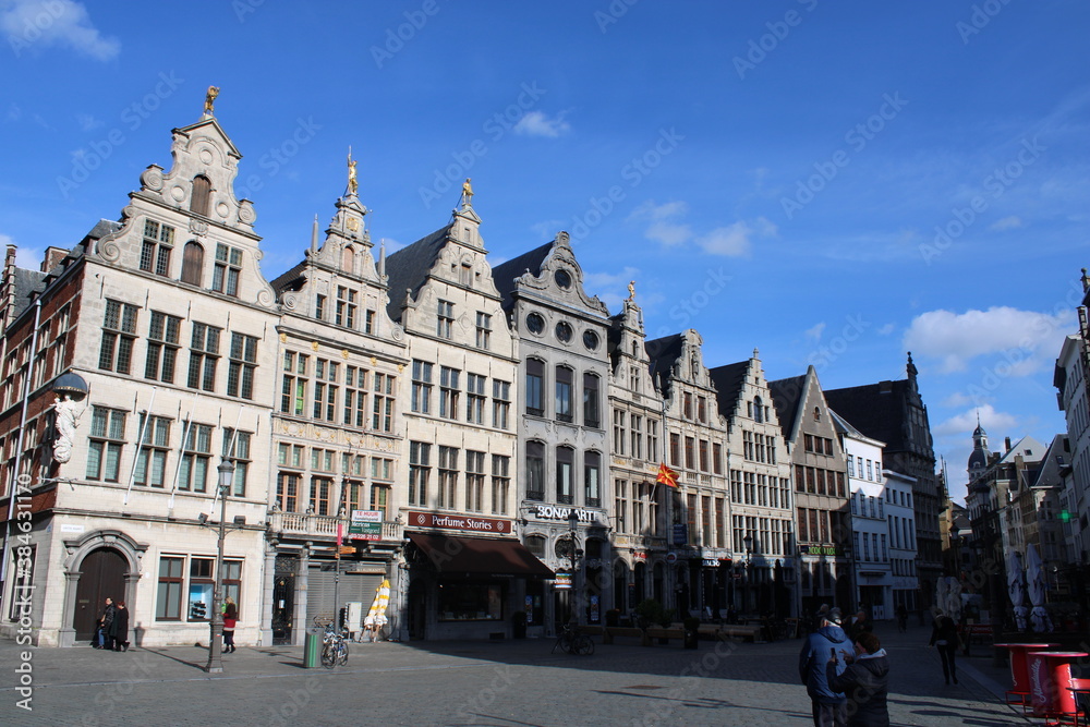 Antwerp, Belgium in October 2019: beautiful old buildings around the great market place in Antwerp