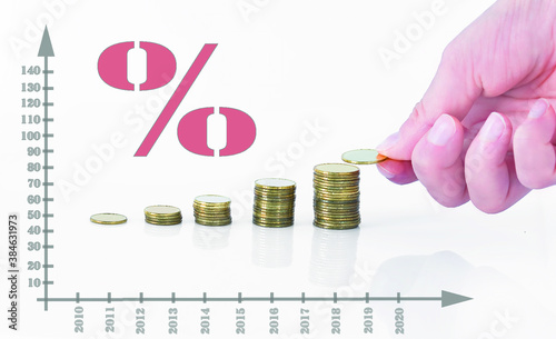Coins in bars showing income growth. Professional success at work