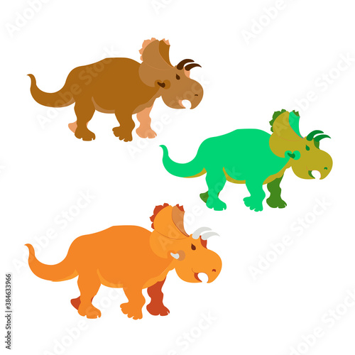 Triceratops. Vector illustration of large prehistoric animals. Various trendy colors.