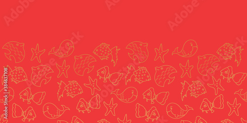 Vector orange horizontal border aquatic seamless pattern background