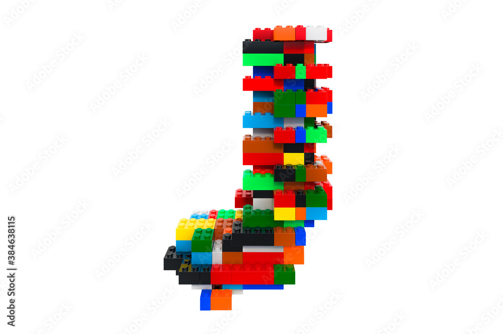 Fototapeta premium Letter J from colorful building toy blocks, 3D rendering