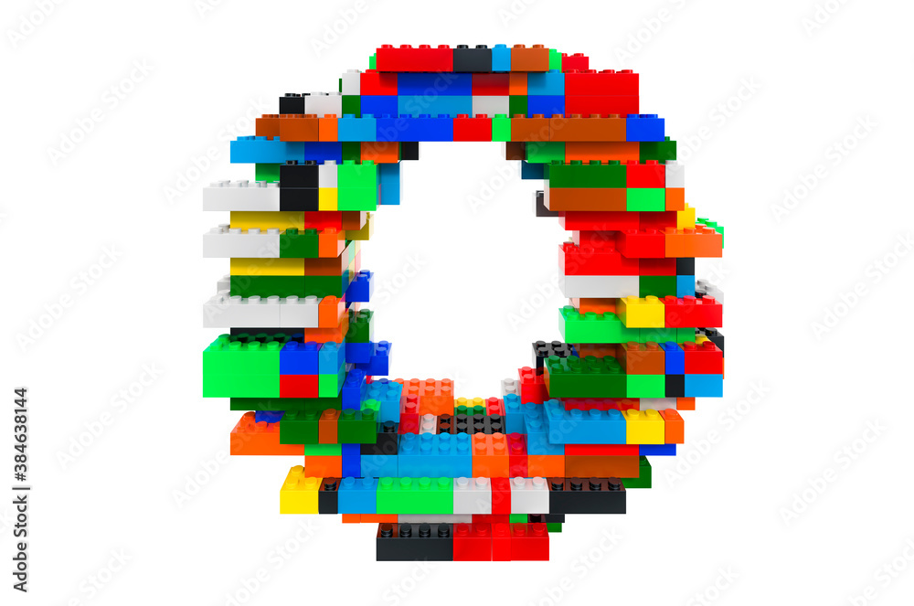 Obraz premium Letter O from colorful building toy blocks, 3D rendering