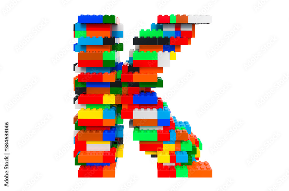 Letter K from colorful building toy blocks, 3D rendering Letter K from colorful building toy blocks, 3D rendering