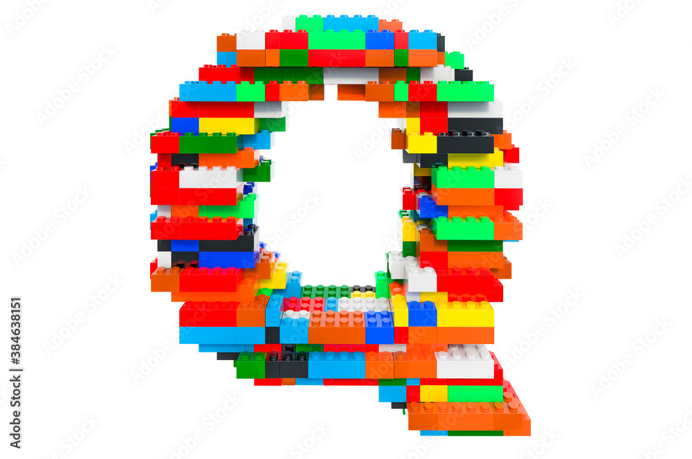 Fototapeta premium Letter Q from colorful building toy blocks, 3D rendering