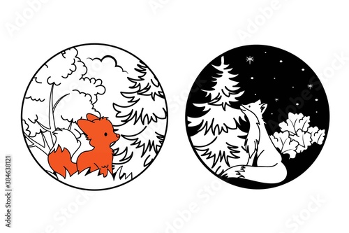 Two buttons with vector illustration with fox in forest