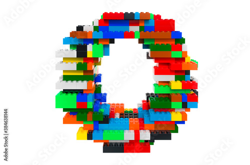 Letter O from colorful building toy blocks, 3D rendering