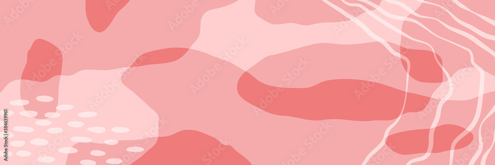 Vector abstract background with copy space. Trendy colors and shapes. Long horizontal banner