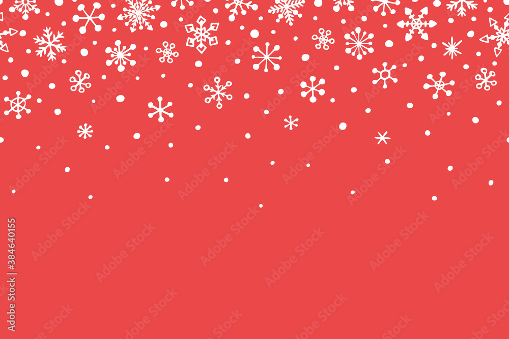 Vector seamless border with hand drawn snowflakes, snowing. Design for Christmas backgrounds