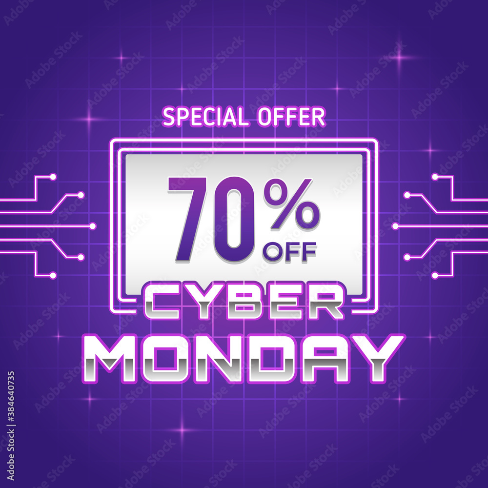 Cyber monday promotion background with text inside screen vector
