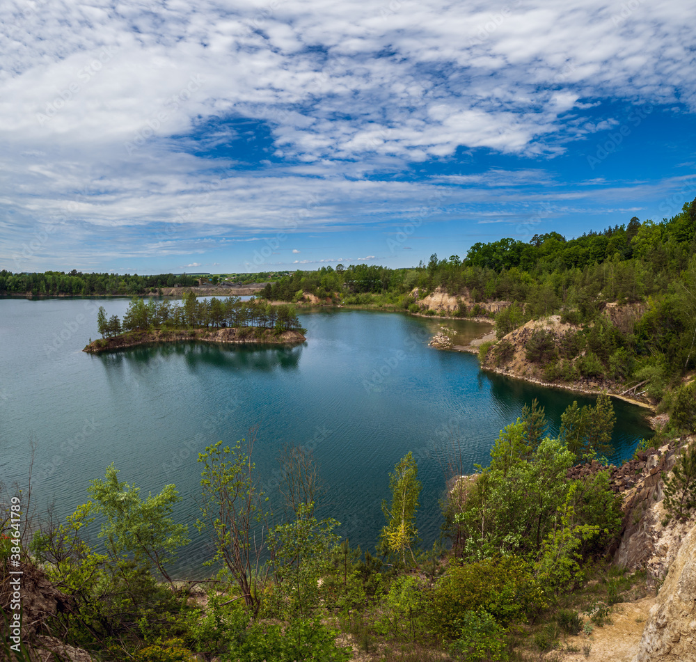 Summer Basalt Pillars Geological Reserve and Basaltove lake, Kostopil district of Rivne region, Ukraine.