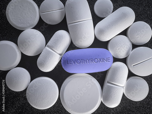 Levothyroxine Blue Pill on black backround photo