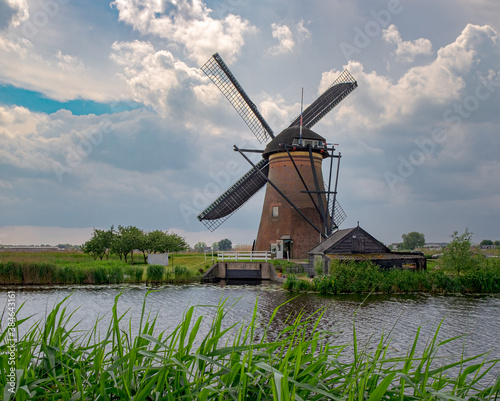 Kinderdijk Windmill on a Cloudy Day