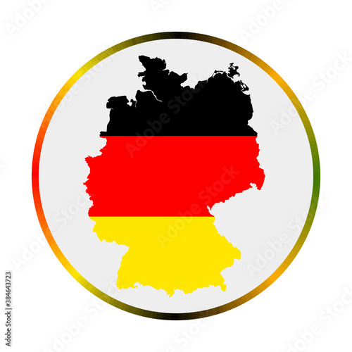 Germany icon. Shape of the country with Germany flag. Round sign with flag colors gradient ring. Stylish vector illustration.