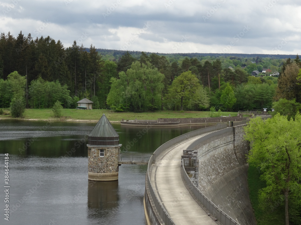 Fototapeta premium Dreilägerbachtalsperre reservoir lake and dam in the Eifel