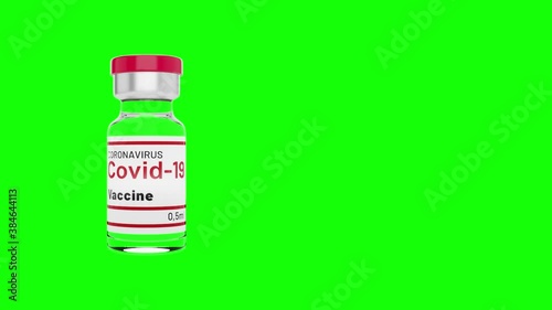 Coronavirus Covid-19 Vaccine Bottle Looped Seamless Rotations on Green Screen Backgroung. Luma Matte Transition. Alpha Channel Mask