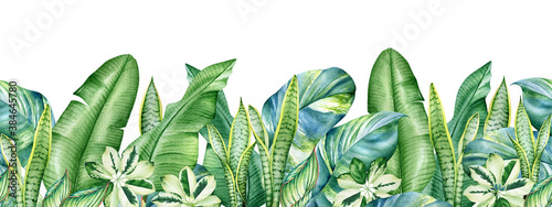 Seamless pattern with watercolor tropical plants