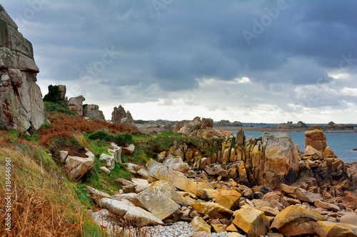 Beautiful lights on the coast at Plougrescant in Brittany, France photo