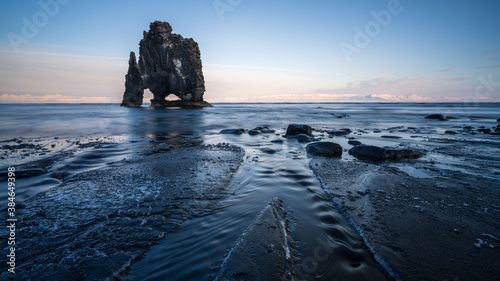 Hvítserkur Sea Stack is a 15 m high basalt stack along the eastern shore of the Vatnsnes peninsula, in northwest Iceland