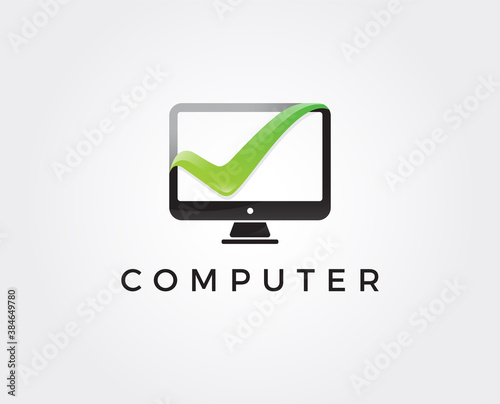minimal computer logo template - vector illustration