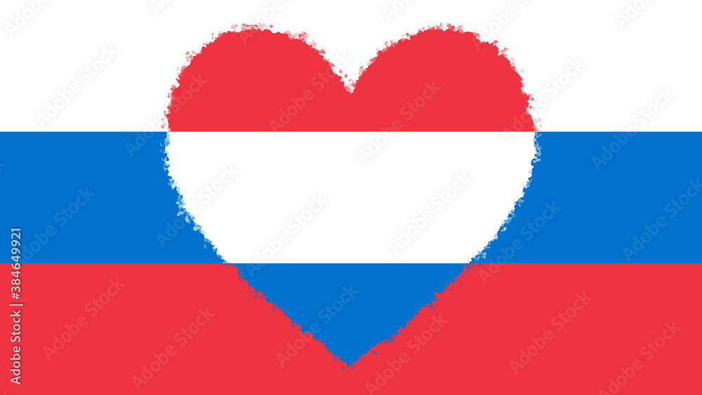Flag of Russia with a large decorative heart in the flags colors in the middle Flag of Russia with a large decorative heart in the flags colors in the middle