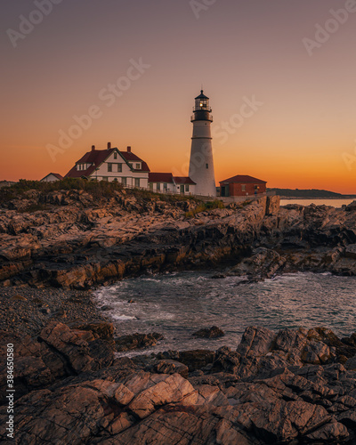 Portland Head Lighthouse at sunrise, in Cape Elizabeth, Maine