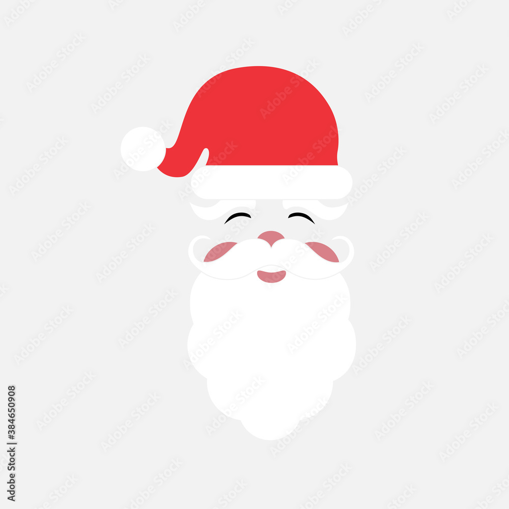 Smiling Santa Clause  with beard, hat, mustache. Christmas vector illustration in flat style.