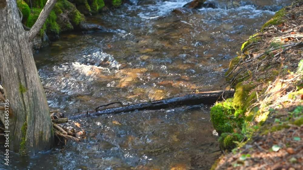 Light reflects off of small waterfalls in this high mountain stream Light reflects off of small waterfalls in this high mountain stream