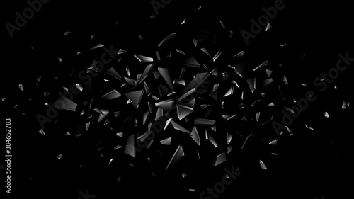Broken, shatter glass isolated on black background. Abstract explosion. Vector illustration