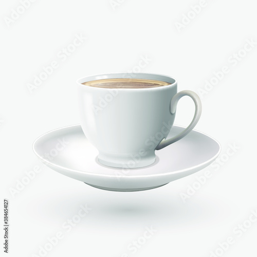 3d realistic vector cappuccino, americano, mocha coffee in white cups side view.