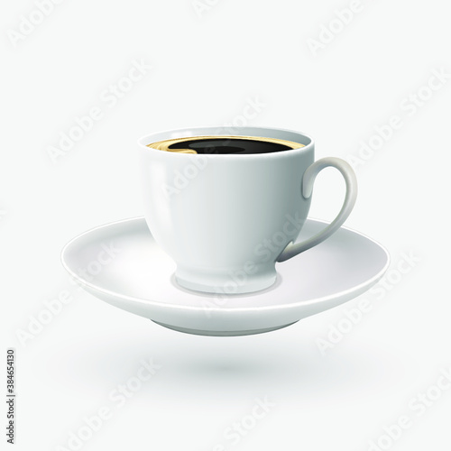 White cup of coffee. 3d realistic vector isolated. Side view, cappuccino, americano, espresso.