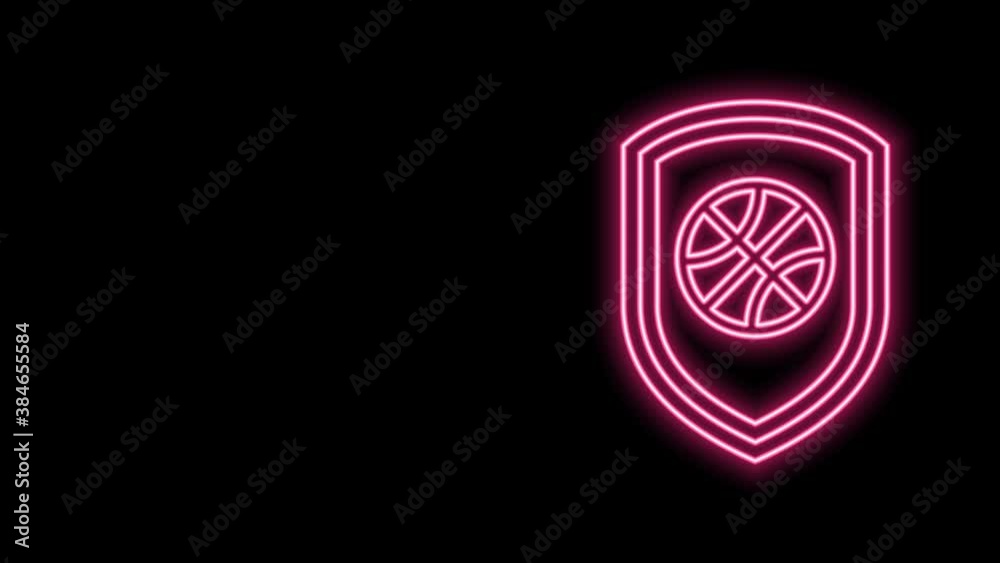 Glowing neon line Shield in the basketball ball inside icon isolated on black background. 4K Video motion graphic animation Glowing neon line Shield in the basketball ball inside icon isolated on black background. 4K Video motion graphic animation