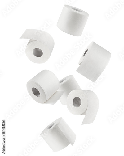 Falling Toilet paper isolated on white background, clipping path, full depth of field