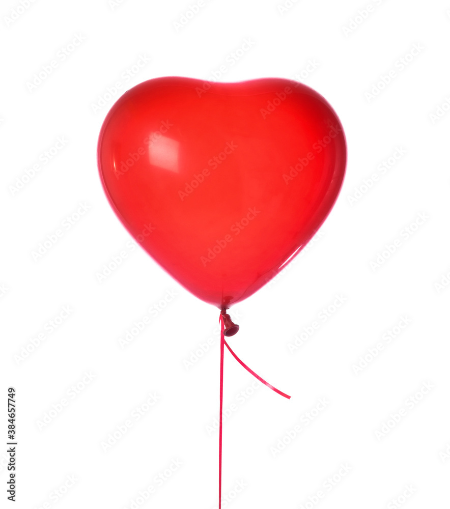 Single red heart latex balloon object for birthday party or valentines day isolated on a white 