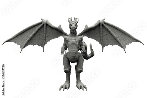 Foto Isolated 3d render image illustration of stone dragon statue side view on white backround