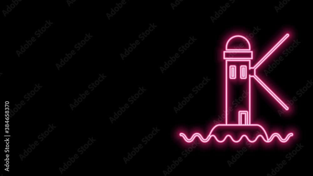 Glowing neon line Lighthouse icon isolated on black background. 4K Video motion graphic animation Glowing neon line Lighthouse icon isolated on black background. 4K Video motion graphic animation