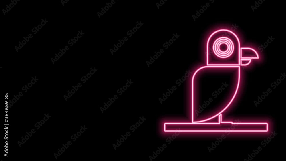 Glowing neon line Pirate parrot icon isolated on black background. 4K Video motion graphic animation Glowing neon line Pirate parrot icon isolated on black background. 4K Video motion graphic animation