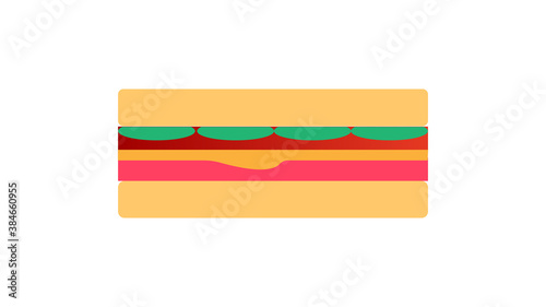 Breakfast, delicious start to the day. Simple sandwich with cheese and vegetables. Vector illustration cartoon flat icon isolated on white