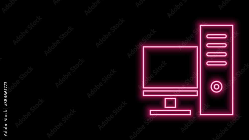 Glowing neon line Computer monitor icon isolated on black background. PC component sign. 4K Video motion graphic animation Glowing neon line Computer monitor icon isolated on black background. PC component sign. 4K Video motion graphic animation