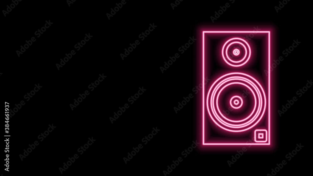 Glowing neon line Stereo speaker icon isolated on black background. Sound system speakers. Music icon. Musical column speaker bass equipment. 4K Video motion graphic animation Glowing neon line Stereo speaker icon isolated on black background. Sound system speakers. Music icon. Musical column speaker bass equipment. 4K Video motion graphic animation