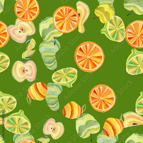 Seamless digital paper pattern with juicy fruit watercolor
