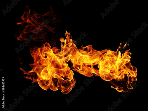 Fire flames on a black background.