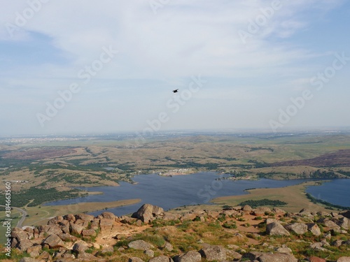 Breathtaking spread of Lake Lawtonka, seen from the peak of Mt Scott, Oklahoma, USA. photo