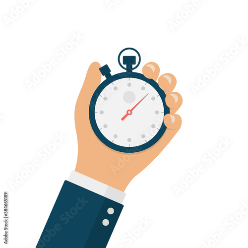 Time Management Concept. Businessman Hand Holding Stopwatch.