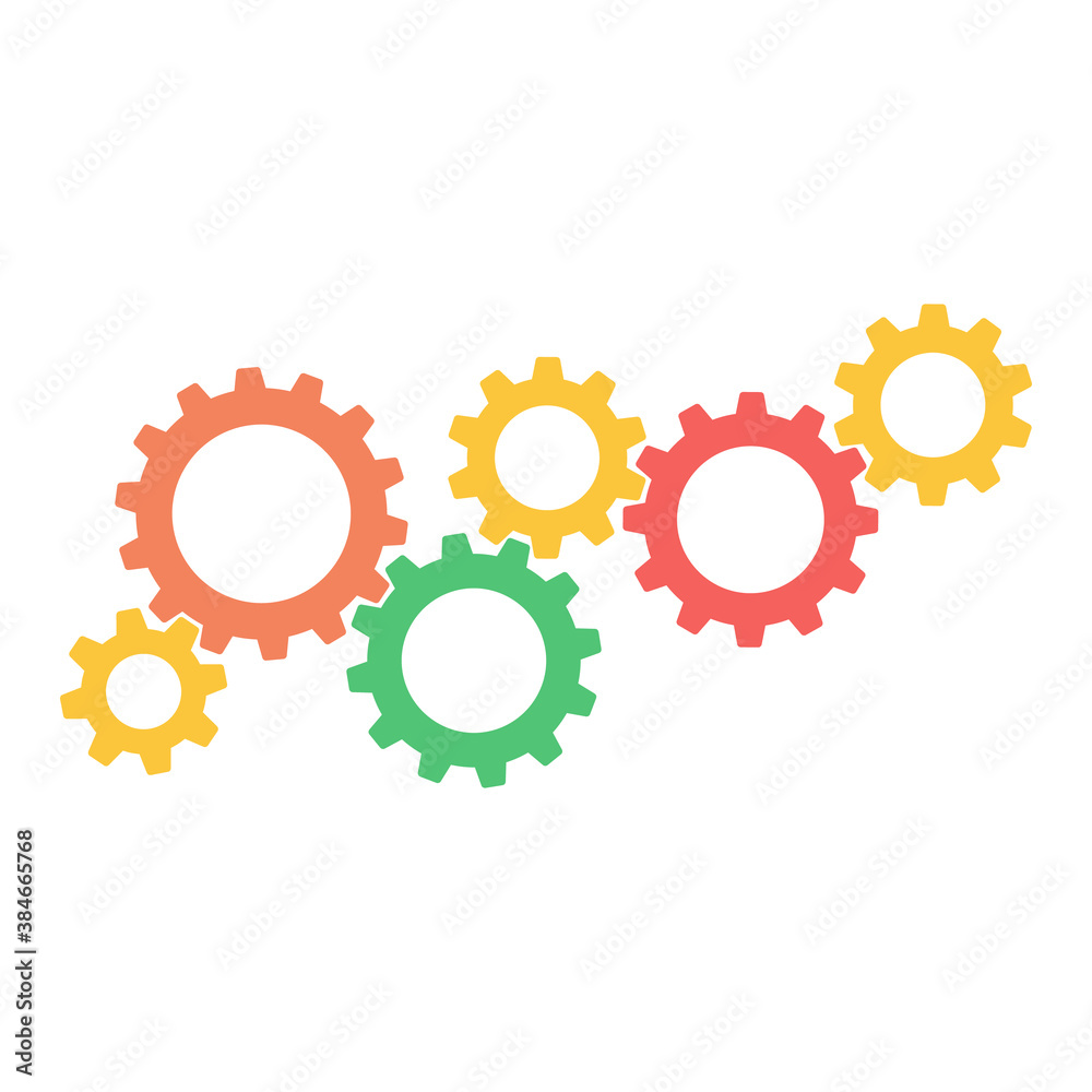 Integrated Cogs or Gears. Connected Cogwheels.