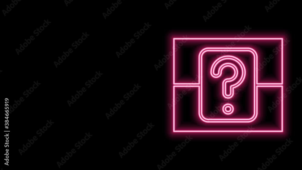 Glowing neon line Mystery box or random loot box for games icon isolated on black background. Question box. 4K Video motion graphic animation